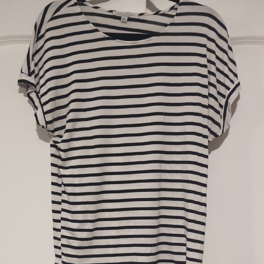Green Envelope Black and White Striped Tee